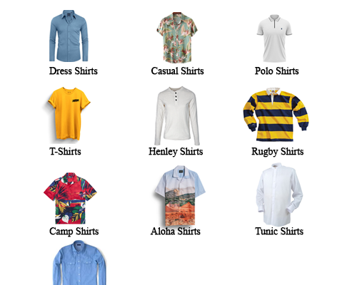 Different types of men's shirts available in the market